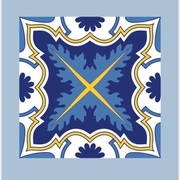 Moroccan Tribal Trendy Tile Blue yellow Poster Wall Art set of four Art Print - Picture 11 of 12